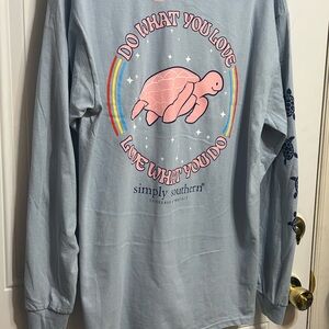 Simply Southern Long Sleeve Tracking Tee - Light Blue with Pink Turtle